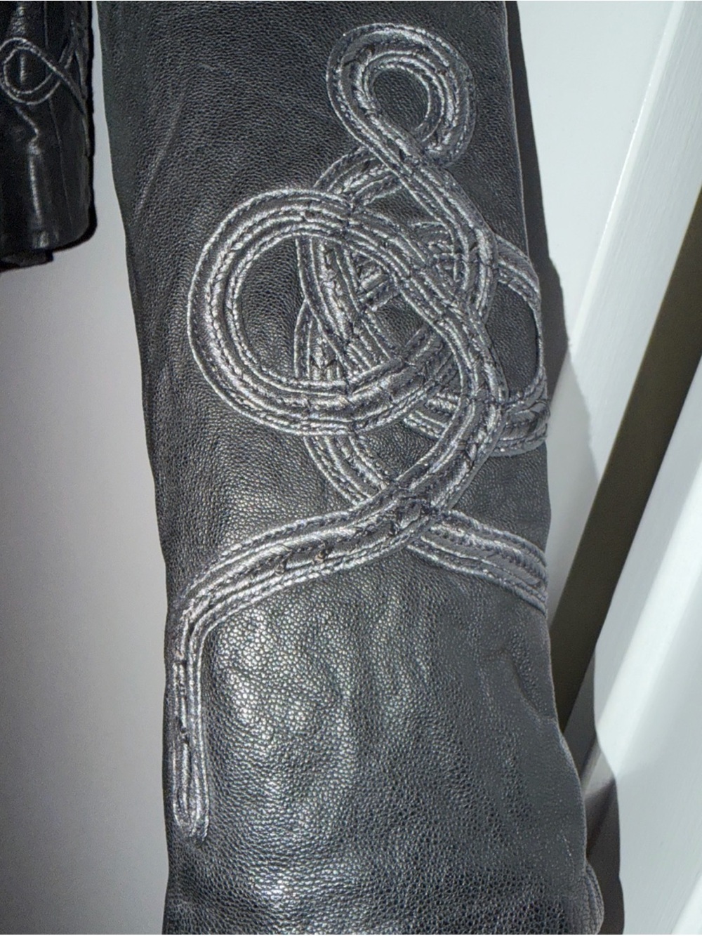 Denim & Supply Ralph Lauren Black Embroidered Military-Style Leather Jacket - Picture 4 of 5